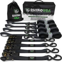 RHINO USA 1" x 15' Medium Duty Ratchet Tie-Down Set (4 Pack)